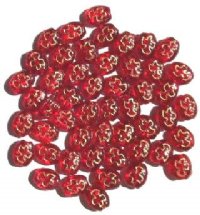 60 8x6mm Flat Oval Rosary - Red with Gold Dove